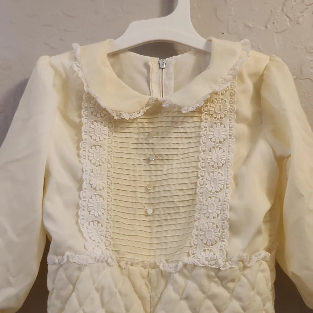 BETTI Terrell I.magnin One Piece Long Sleeve Snap Button Jumpsuit Yellow Lace